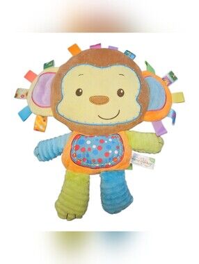 Happy Monkey Sensory Plush Rattle Security Infant Toy Lovey With Ribbon Tags